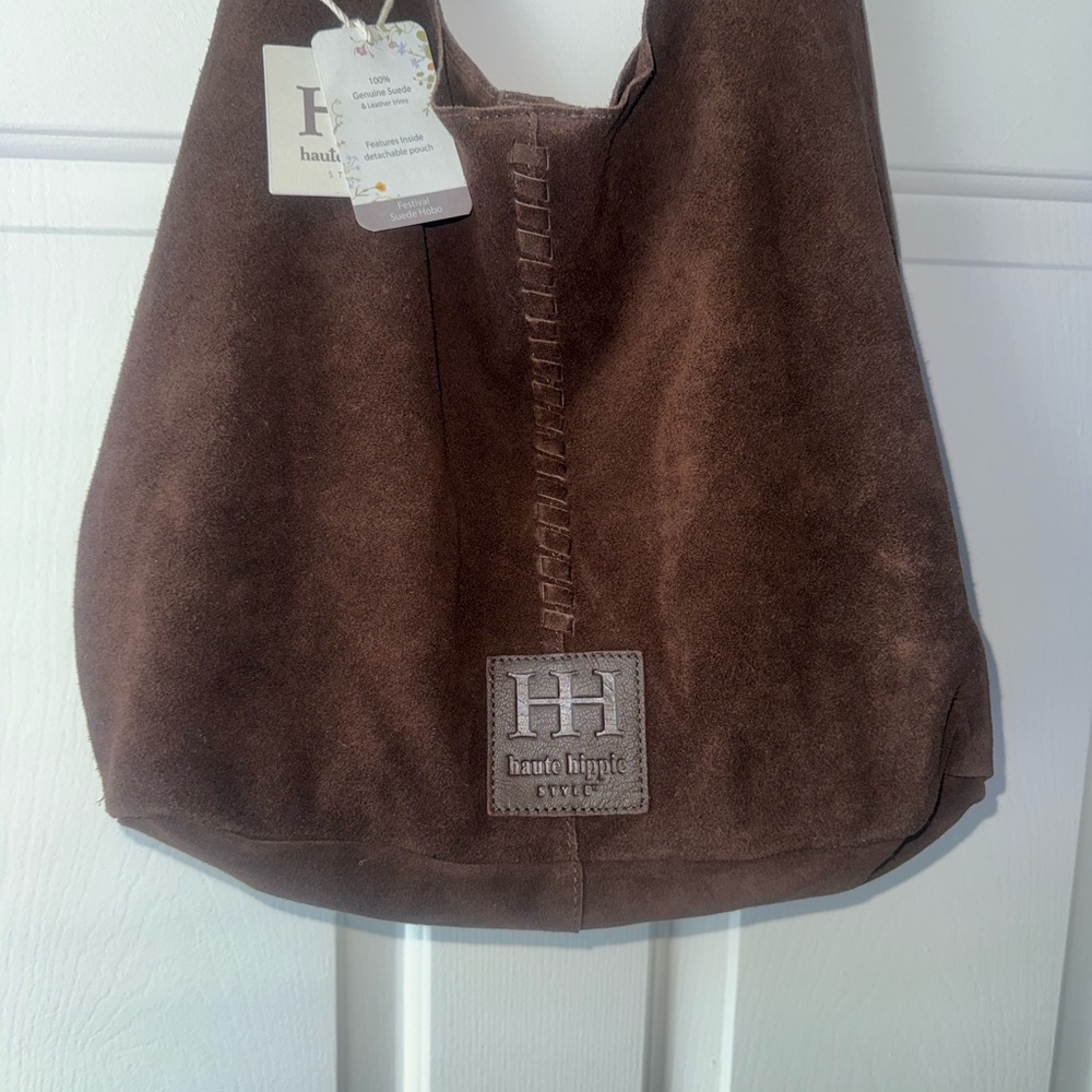 NEW NWT Haute Hippie Brown Suede Hobo Bag